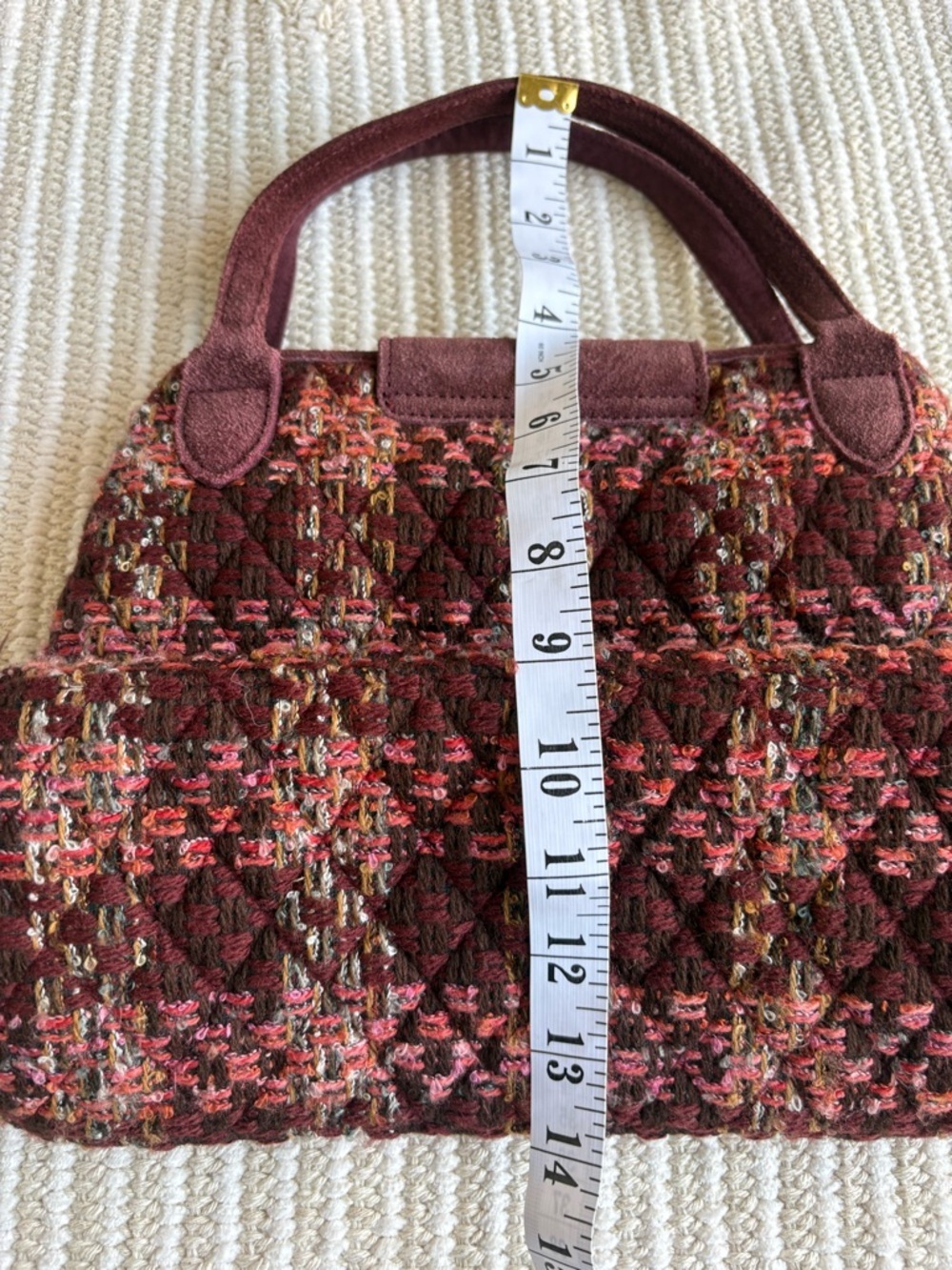Vera Bradley Tweed Quilted Bag – Burgundy Suede Trim Tote purse - Picture 4 of 7